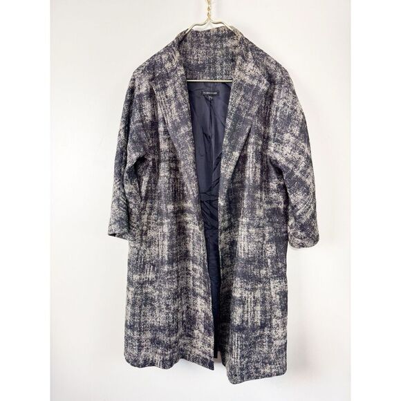 Eileen Fisher M Illusion Coat Jacquard Jacket Navy Blue Metallic Shimmer Pockets - Picture 1 of 4